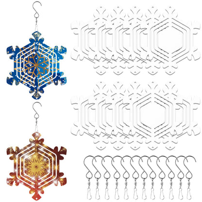 12Pack 4inch Sublimation Wind Spinner Blanks 3D Aluminum Metal Wind Sculpture Kinetic Spinners for Yard and Garden Indoor Art Sublimation Christmas Ornament Hanging Decoration (Snowflake)