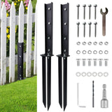 2 Pack Fence Post Repair Kit， Fence Post Anchor Kit, Heavy Duty Steel Fence Post Repair Stakes, Fence Post Anchor Ground Spike for Repairing Tilted Broken Wooden Fence Post, Black YSaekYeo
