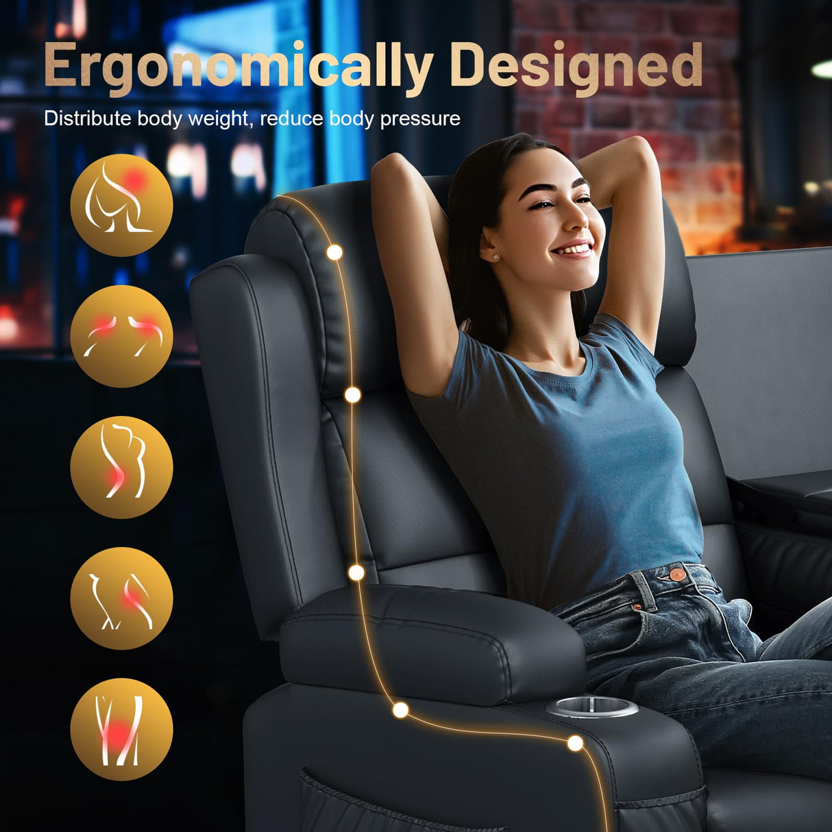 3-Seater Loveseat Recliner Sofa, Home Theater Seating Reclining Couch with Flip Middle Backrest, RV Wall Hugger Sleeper Sofa with Massage, Dawer & Cup Holders, 150° Recline for RV & Living Room TOMOSLTER