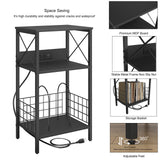 3 Tiers End Table with Charging Station,LED Side Table Turntable Stand for Vinyl Storage, Records Shelf for Albums, Vinyl Holder Shelf Records Player Stand for Living Room, Bedroom Black WoodArtSupply