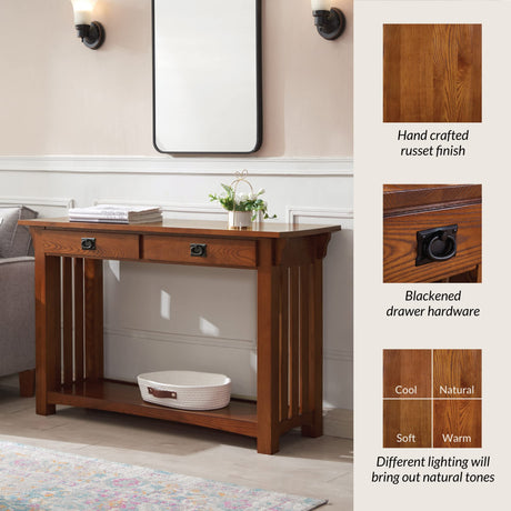 Leick Home 8233 Mission Console Table for Entryway, Wood Sofa Table, Made with Solid Wood, for Living Room, Hallway, Office, Bedroom, Medium Oak Finish Leick Home