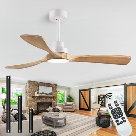 dearnow 52" Wood Ceiling Fan with Light with Remote Control Ceiling Fan with 3 Wood Blades, Solid Wood Ceiling Fan Indoor Outdoor for Dining Room, Living Room, Office, Farmhouse etc.… dearnow