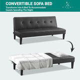 Naomi Home Black Futon Sofa Bed, Faux Leather Futon Couch, Black Sofa Bed Couch Convertible with Wooden Legs, Folding, Reclining Small Couch Bed, Button Tufted Futon Bed for Living Room Naomi Home