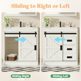 AMERLIFE Farmhouse Bathroom Vanity with Sink Combo, 31in Sliding Barn Door Bathroom Vanity Cabinet Set with Storage Drawers, Metal Handles, Small Single Bath Storage Vanity Sink, Antique White AMERLIFE