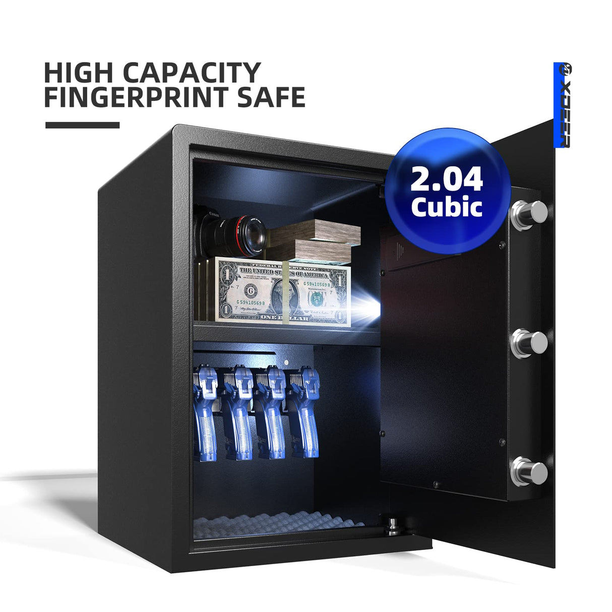 XDeer Biometric Safe Box, Quick-Access Security Safe Box with Upgraded Fingerprint, Steel Handgun Safe Lock Box for Kid/Home/Office (2.04 Cubic Feet) XDeer