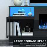 OUTGUAVA Fireplace TV Stand for 80 Inch TV, TV Stand with 36" Fireplace, LED Light Entertainment Center with Storage Cabinets, Media TV Console TV Table for Living Room, Black OUTGUAVA