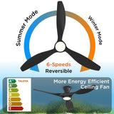 TALOYA 52 Inch Ceiling Fan with Led Light Remote Control Flush Mount Low Profile for Bedroom Farmhouse Patio Outdoor Living Room Kitchen Dining Room,DC Motor,Reversible,Black TALOYA