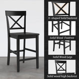 Cozyman Counter Height Bar Stools Set of 2, 24" H Wooden Counter Stools with Back and Footrest, X-Back Farmhouse Barstools for Kitchen Island, Home Bar, Black Cozyman
