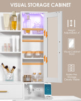 ANWBROAD 51.8" Makeup Vanity Desk with Mirror and Lights White Vanity Table with RGB Cabinets 8 Drawers Power Outlet Large Dresser Dressing Table with Storage Shelves Stool for Bedroom Girls UBDT77W ANWBROAD