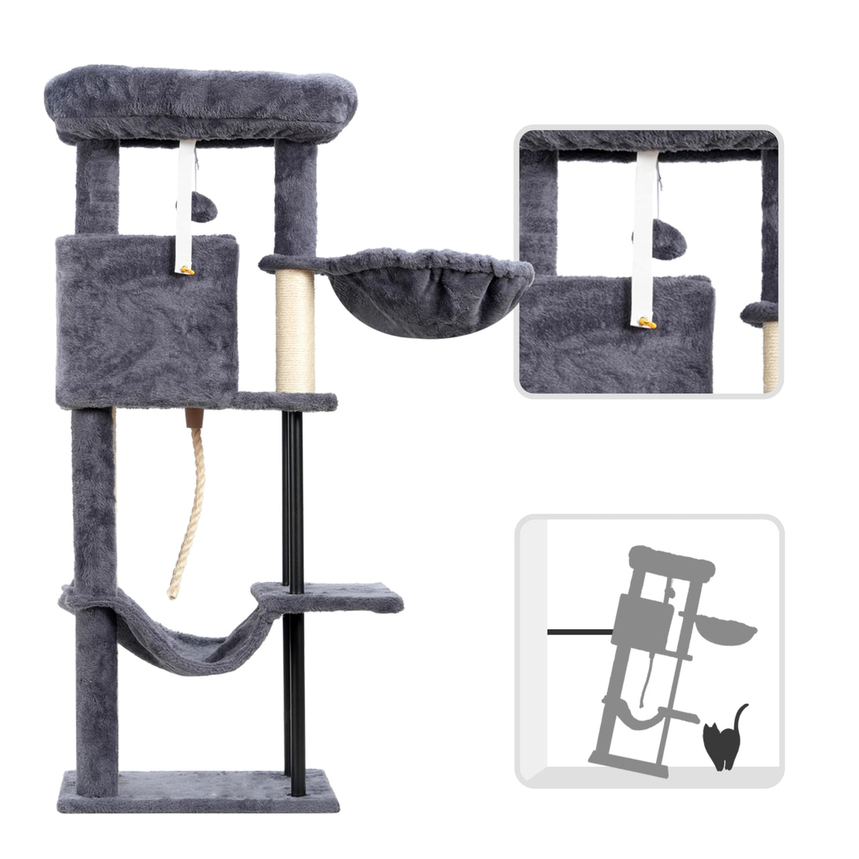 Gitelsnour Cat Tree, Cat Tower for Indoor Cats, 43.3 inch Cat Tree Tower with Sturdy Steel Tube, Cat Hammock, Cat Condo for Small Cats and Kittens, Cat Scratching Post, Smoky Gray GCT004SG Gitelsnour