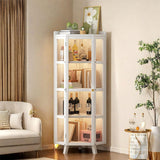 HXUQCZIG Tall Corner Curio Cabinet with Glass Doors, 5-Tier Shelves with Top Guard Rail for Living Room, Bathroom, Kitchen, Home Office White Corner Display Cabinet HXUQCZIG