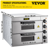 Commercial Pizza Oven Countertop 14" Double Deck Layer 110V 1800W Stainless Steel, Silver VEVOR