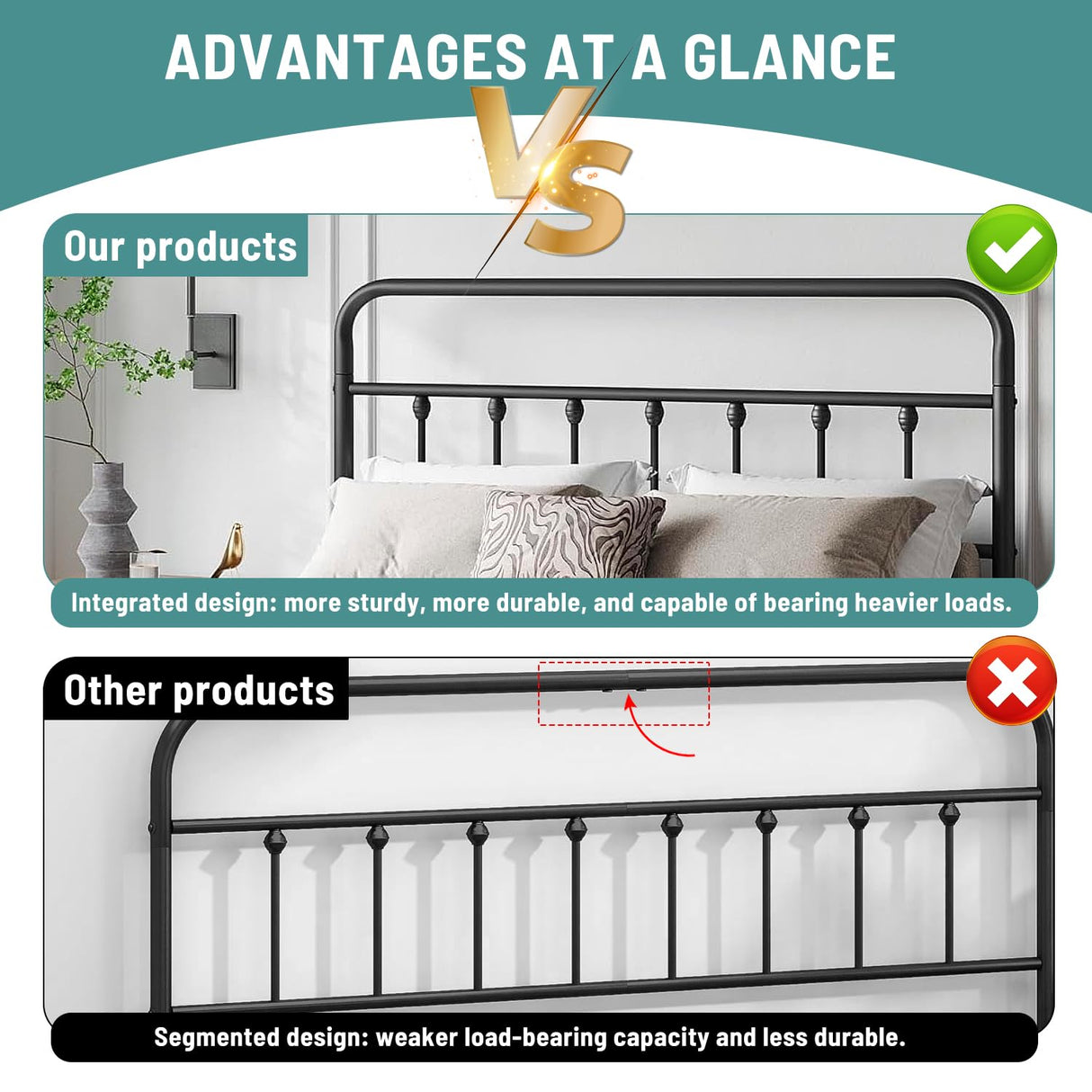 CLIBFENG Queen Bed Frame-Classic Metal Platform Bed Frame Mattress Foundation with Victorian Style Iron-Art Headboard/Footboard/Under Bed Storage/No Box Spring Needed/Black CLIBFENG