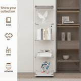 GDJAASJI Display Cabinet with Glass Door and Lock, 4-Shelf Fast Installation Curio Cabinets with 5mm Tempered Glass Floor Standing Bookshelf for Bedroom, Living Room (64" Hx 16.7" W x 14.3" D, White) GDJAASJI