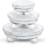 Pedestal Mini Round Riser Stand , Wood, Rustic Farmhouse for Home Kitchen Tiered Tray Decor , 3 Pieces (Washed White, 5/4/3 Inch) Amyhill