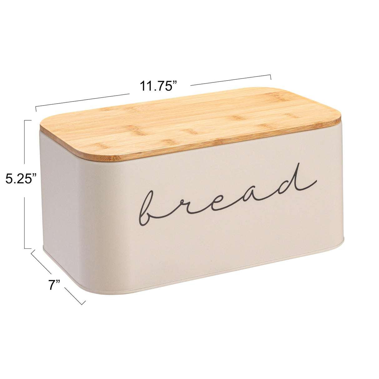 Bloomingville Metal Bin with Bamboo Lid, Cream Bread Box, 11.75" L x 5.25" W x 7" H Bloomingville