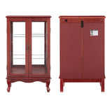 43"H Lighted Display Curio Cabinet, 3-Tier Glass Accent Storage Cabinet Curio Showcase w/ 2 Doors & Adjustable Shelves, Wine Artwork Storage Rack w/ Mirrored Back Panel for Living Room (Cherry) TRJQBCC