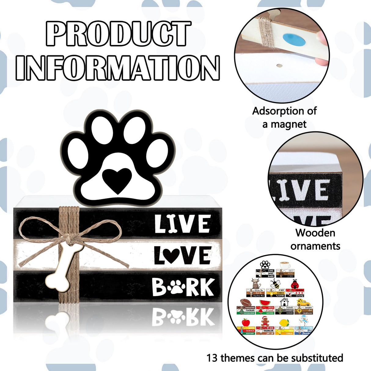 Briwooody 27 Pcs Interchangeable Table Decor Seasonal Bee Lemon Highland Cow Sign Farmhouse Mini Wood Book Stack Spring Summer Tiered Tray Decor for Home Office Desk Shelf Coffee Bar(Classic Style) Briwooody