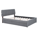 Acosure Queen Size Teddy Fleece Upholstered Platform Bed with Trundle,LED Bed Frame W/Stripe Headboard,for Bedroom,Apartment,Guest Room,for Bedroom,Apartment,Guest Room,Gray Acosure
