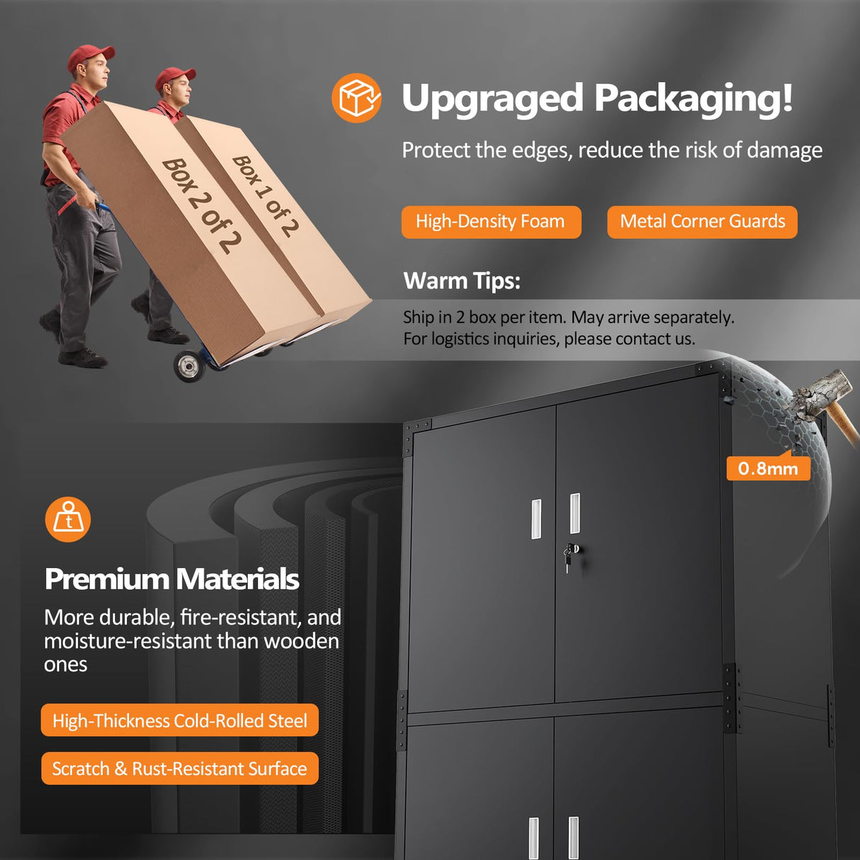 VINGLI Large Garage Storage Cabinet with 4 Doors, Upgraded Height & Wide & Deep, 43''W x 23''D x 75''H, Oversized Metal Storage Cabinet with Pegboards Wheels Locks and Adjustable Shelves (Black) VINGLI