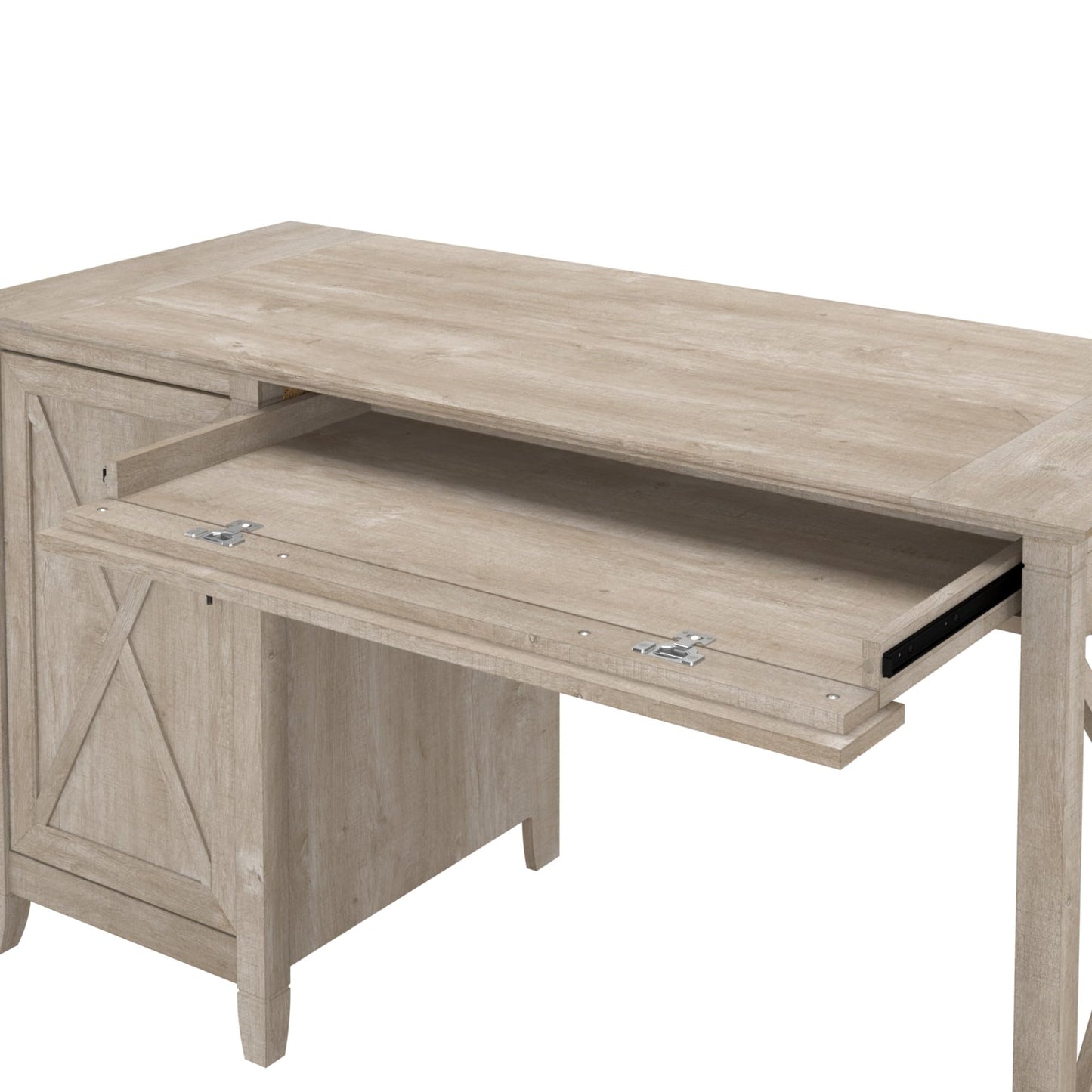 Bush Furniture Key West Computer Desk with Storage | Farmhouse PC Table for Home Office in Washed Gray | 54W x 24D - WoodArtSupply