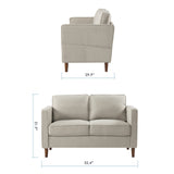 Mellow HANA Modern Linen Fabric Loveseat / Sofa / Couch with Armrest Pockets, Sand Grey Mellow