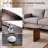 Modern Glass Coffee Table, Coffee Table for Living Room,Tempered Glass-top with Sturdy Wooden Base, Modern Coffee Tables for Small Space, Apartment, Office, Minimalist Design (Walnut) Honyee