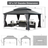 SHPAI Hardtop Gazebo 10x14FT, Aluminum Outdoor Gazebo with Galvanized Steel Double Roof Canopy, Curtains and Nettings, Metal Gazebo Permanent Pavilion for Patio Wedding, Party, Outdoor Dining, Gray SHPAI