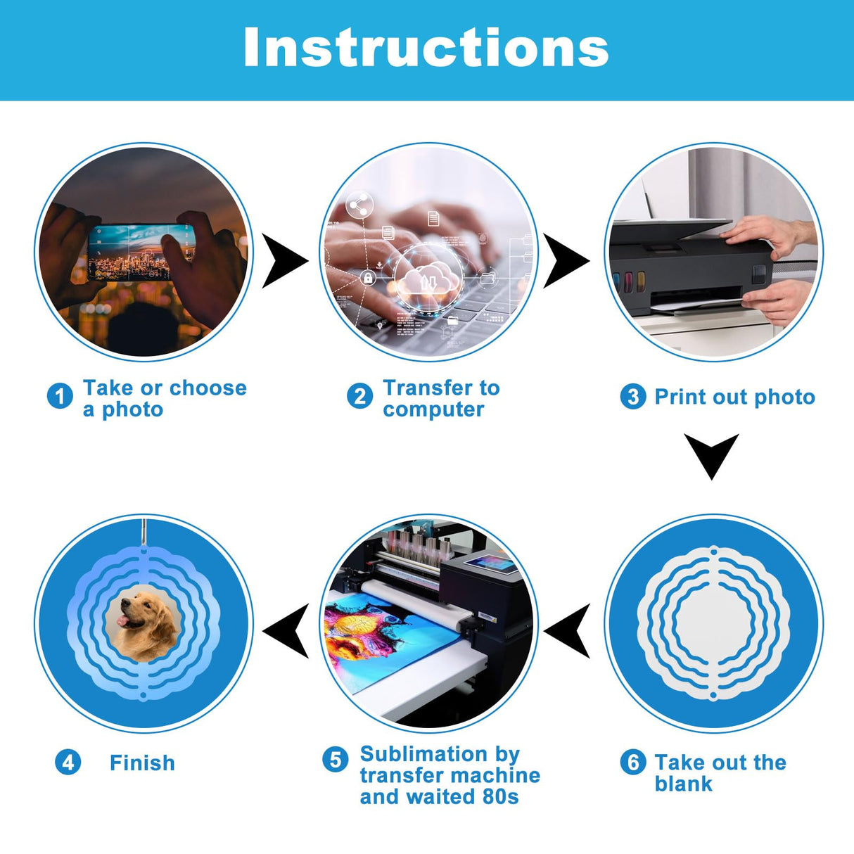 MUXHEL 10 Pcs 3” Sublimation Wind Spinner Blanks with 10 Hooks, 3D Aluminum Wind Spinner Hanging, Round Wind Powered Kinetic Sculpture for Indoor and Outdoor Decoration MUXHEL