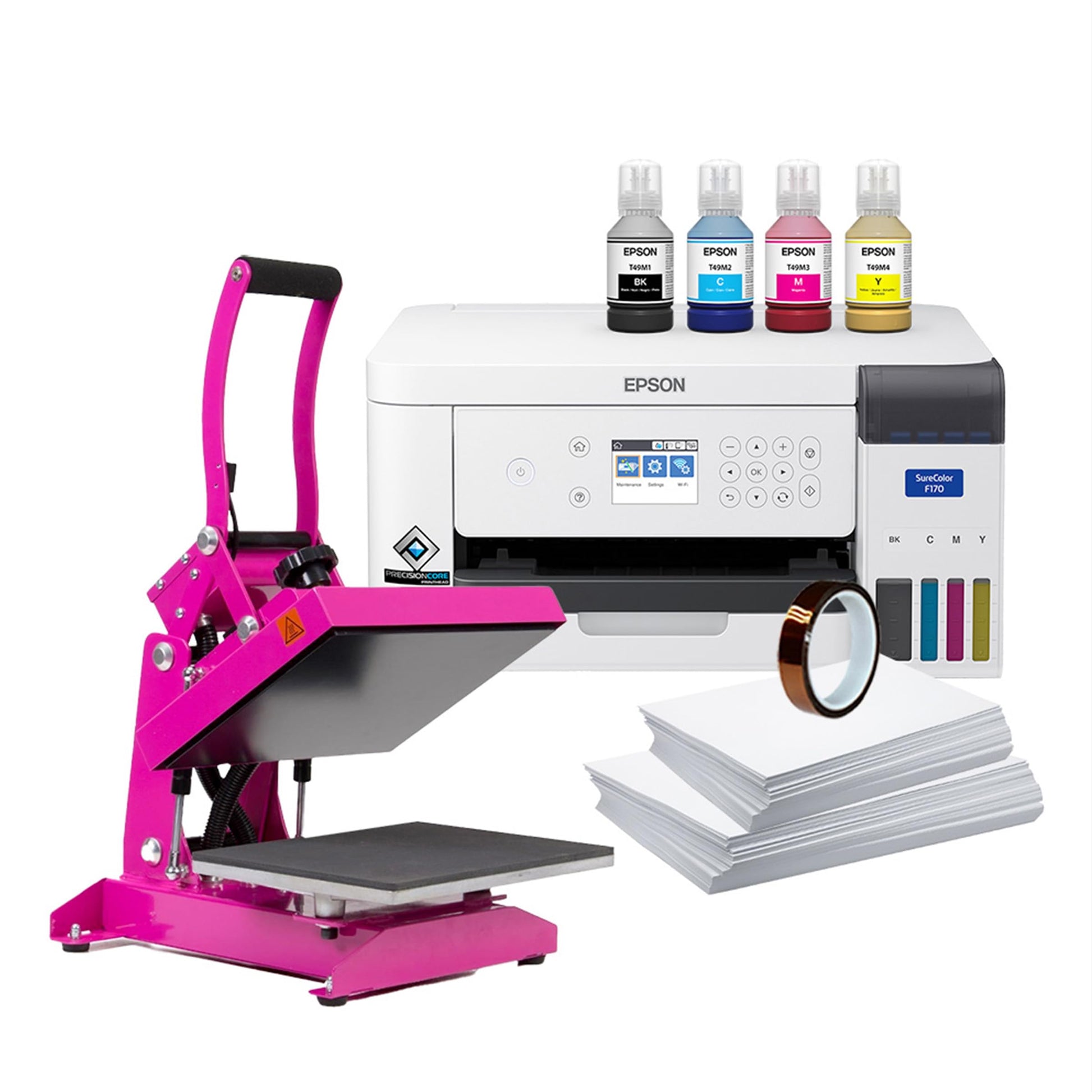 Epson SureColor F170 Dye-Sublimation Printer. Includes Full Set of Ink, User Guide, AC Power Cable, 9" x 12" Heat Press, Thermal Tape, 8.5" x 11" & 8.5" x 14" Paper SCF170 - WoodArtSupply