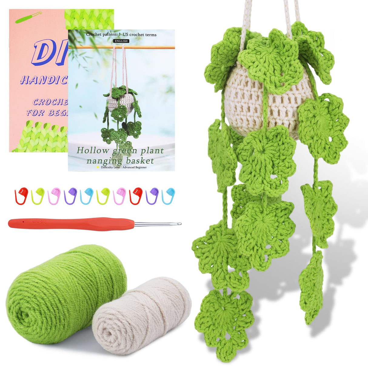 kdafio Crochet Kit for Beginners, Hanging Potted Plants Crochet Starter Kit with Step-by-Step Instructions and Video Tutorials Complete Crochet Kit for Beginners Decoration (Yellow Green Plants) kdafio