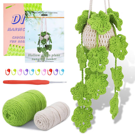 kdafio Crochet Kit for Beginners, Hanging Potted Plants Crochet Starter Kit with Step-by-Step Instructions and Video Tutorials Complete Crochet Kit for Beginners Decoration (Yellow Green Plants) kdafio