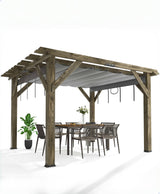 KYBOLT 10 X 12 Ft Wood Pergola with Retractable Sunshade Canopy, Solid Structure, Outdoor Pergola for Deck, Garden, Backyard - Charcoal Gray KYBOLT