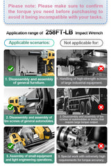 SKOVENSY Cordless Impact Wrench 258Ft-lb（350N.m）, 1/2 Impact Gun, 2 Batteries, Pistola de Impacto, with 5 Sockets, Electric Impact Driver for Car Tires and Home YELLOW SKOVENSY