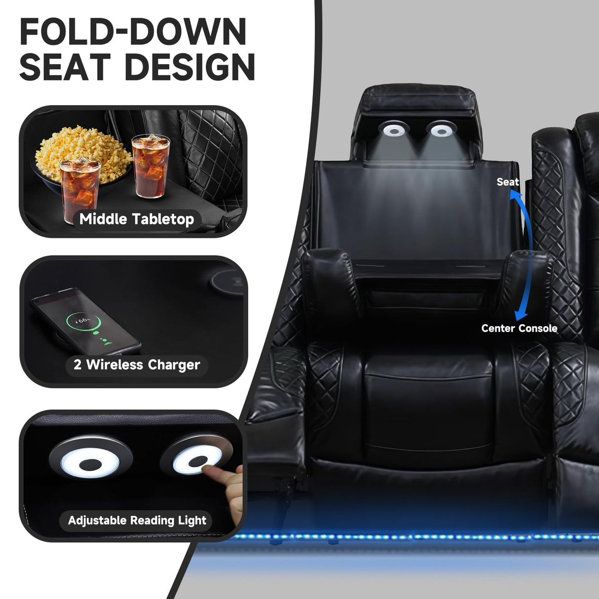 3+2+1 PU Leather Power Sectional Sofa Set, Living Room Furniture, Reclining Couch, Loveseat, Chair with LED Light/USB Ports/Storage Armrests/Center Console/Cup Holders/Wireless Chargers/Coffee Table NicBex