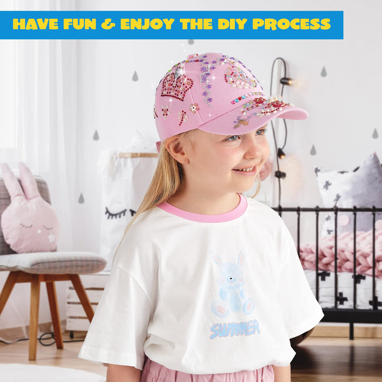 Klever Kits Decorate Your Own Baseball Cap with 7 Sheets Gems Stickers, Art & Crafts Kit for Kids, Fun Creative DIY Toys for Kids Girls Klever Kits