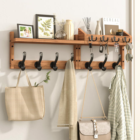 Evermagin 29" Coat Rack Wall Mount with Shelf, 4 in 1 Wall Mounted Coat and Key Hanger with 11 Hooks, Entryway Key Holder with Mail Holder for Living Room, Bedroom Evermagin