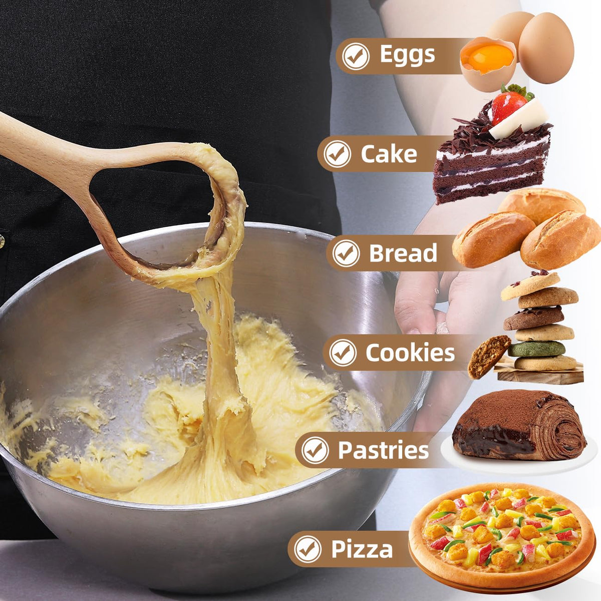 AAEJE 13-Inch Danish Dough Whisk - Wooden for Sourdough Bread Baking Supplies - Traditional Dutch Whisk for Pizza, Pastry, Cake Batter AAEJE