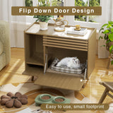 Halitaa Cat Litter Box Enclosure,Mid-Century Modern Hidden Litter Box Furniture with Cat Scratch Pad,Flip-Down Opening Litter Box Cabinet Cat Washroom End Table,Natural Halitaa