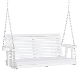Outsunny Porch Swing with Chains and Cupholders, 2 Person Wooden Patio Swing Chair, 440 lbs. Weight Capacity, for Garden, Poolside, Backyard, White Outsunny