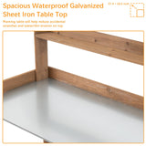 Ketive Folding Potting Bench Table,Outdoor Potting Bench Garden Wooden Potting Table,Fir Wood Workstation Planting Table with Galvanized Tabletop,2 Tier Storage Shelves,Top Shelf(Brown) ketive