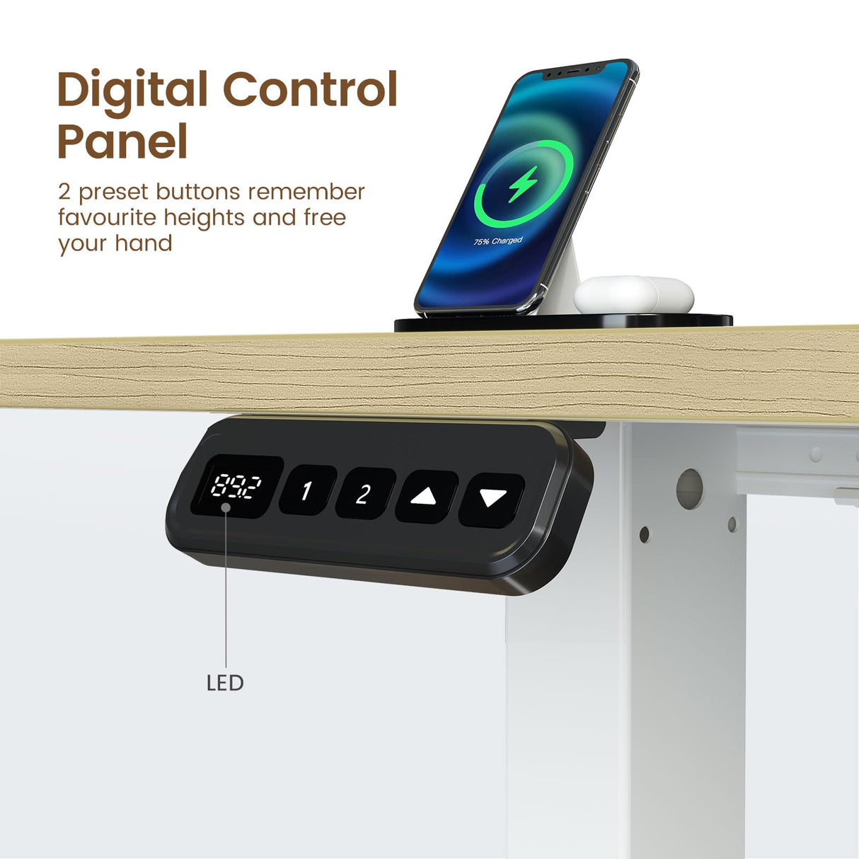 Rolanstar Standing Desk L Shaped with LED Light and Power Outlet, Electric Height Adjustable Computer Office Desk Sit Stand Up with Monitor Stand, Beige Rolanstar