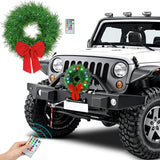 moveland RGB LED Christmas Car Wreath - 16 Colors Changeable Car Artificial Wreath with Remote Control - 12V Plug-in Wreath Lighting with Red Bow - Christmas Car Decoration moveland