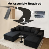 107.5" Cloud Modular Sectional Sofa with 1 Ottoman,Modern Minimalist Upholstered Couches, Comfort U Shaped Sofa for Living Room,Deep Seat Corner Couch，No Assembly Required (Black,Left Facing Chaise) Settab