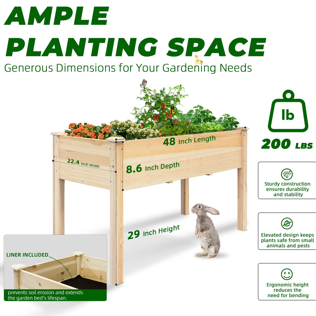 BSP Raised Garden Bed with Legs Outdoor Elevated Garden Planter Wood Stand for Vegetable Flower Herb Upgraded Solid Structure Growing Box Suitable for Backyard Patio and Balcony, 48”L X 24”W BEST SELECT PRODUCTS