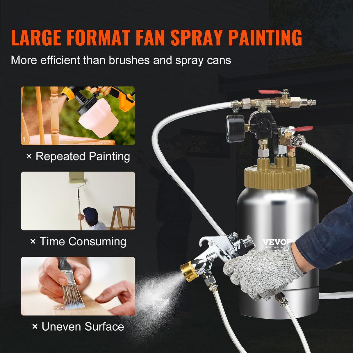 VEVOR Spray Paint Pressure Pot Tank, 2L/0.5gal Lightweight Air Paint Pressure Pot, 1.8mm Nozzle Spray Paint Gun 3m Hoses for Home Decoration Architecture Construction Automotive Painting, 45PSI Max VEVOR