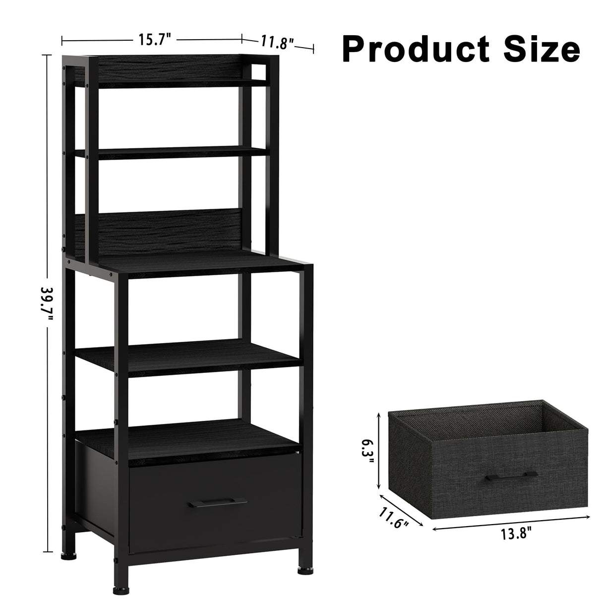 YUJSBHJAN Nightstand with Fabric Drawers,5-Tier End Table for Living Room, Bakers Rack with one Drawer;Storage Cabinets for kicthen,Bedroom,Living Room,Black YUJSBHJAN