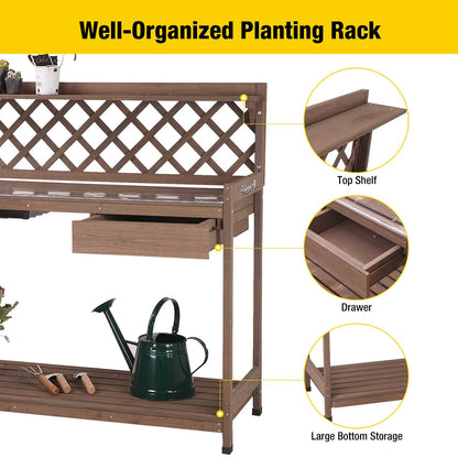 Aivituvin Potting Bench with PVC Layer, Outdoor Gardening Work Bench with Sink & Lid, Wooden Planting Table for Outside with Storage, Drawer, Shelf, Hook