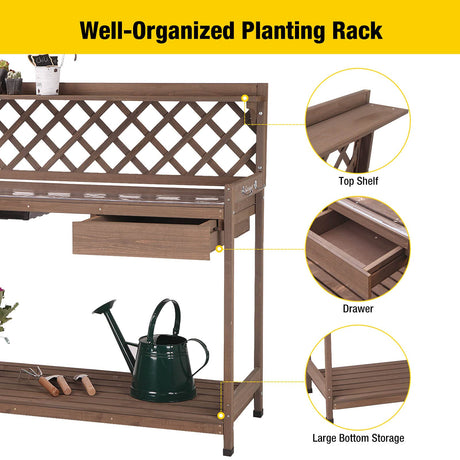 Aivituvin Potting Bench with PVC Layer, Outdoor Gardening Work Bench with Sink & Lid, Wooden Planting Table for Outside with Storage, Drawer, Shelf, Hook Aivituvin