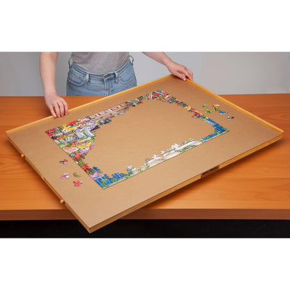 Bits and Pieces - 1000 Piece Puzzle Board with Drawers - Original Standard Wooden Puzzle Plateau - Tabletop Deluxe Jigsaw Puzzle Organizer and Puzzle Storage System (Standard with Spinner) - WoodArtSupply